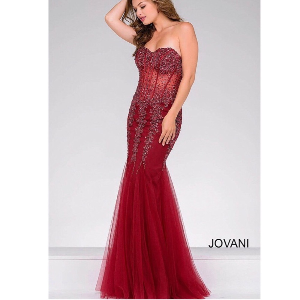 Jovani 5908 Burgundy Prom Dress